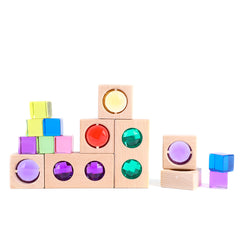 Edusense 40pcs Rainbow Gem Acrylic Wooden Blocks
