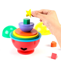Edusense Wooden Rainbow Matching Sorting Stacking Bowls Toy